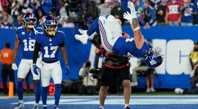 NFL news: Giants’ Cam Skattebo flips after first home TD