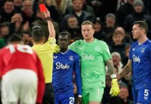 Everton player sent off for slapping teammate