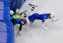 American speedskater crashes during heat