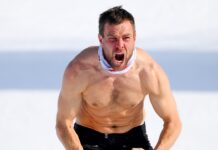 Benjamin Karl strips clothes celebrating snowboard gold medal at Olympics