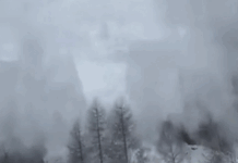 Tourist films terrifying moment avalanche slams into packed passenger train